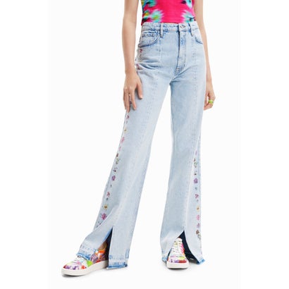 デシグアル Desigual 花ディテール ワイドレッグジーンズ （ブルー）