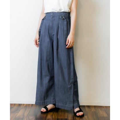 デニムハイウエスト裾ベンツワイドパンツ