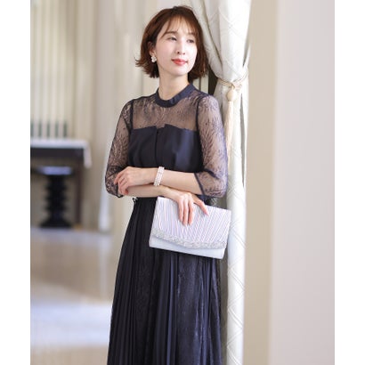 プールヴー PourVous ミモレ丈&七分丈フォーマルビスチェセレモニー結婚式パーティードレス ワンピース 20代 30代 40代 （ネイビー）