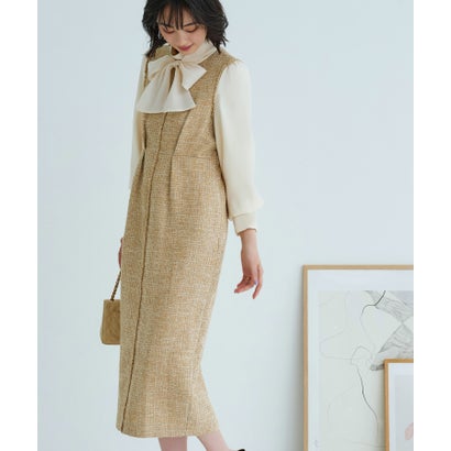 ルイルエブティック RUIRUE BOUTIQUE ミックスツイードコンビ・ロングナローワンピースドレス （ベージュ×象牙色）