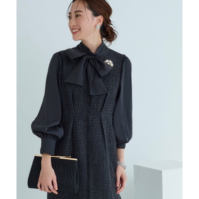 ルイルエブティック RUIRUE BOUTIQUE ミックスツイードコンビ・ロングナローワンピースドレス （黒いこと×黒いこと）