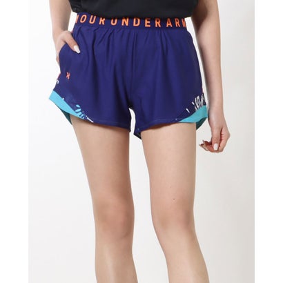 アンダーアーマー UNDER ARMOUR レディース ジャージハーフパンツ UA PLAY UP SHORTS 3.0 TRICO NOV 1360940 （Sonar Blue / Blue Surf / Orange Blast）画像