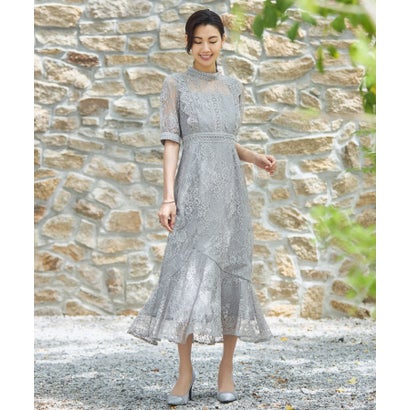 ドレスプラス DRESS+ ワンピース ドレス レース タイト 結婚式 5分袖 （ライトグレー）