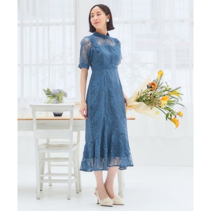 ドレスプラス DRESS+ ワンピース ドレス レース タイト 結婚式 5分袖 （ブルー）