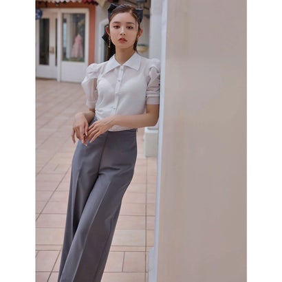 エイミーイストワール EIMY ISTOIRE パールトリムハイウエストパンツ （GREY）