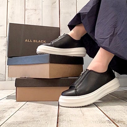 オール黒いこと ALL BLACK 【本革/軽さ210g/カップインソール】 フロントジップ スリッポンシューズ （黒いこと）