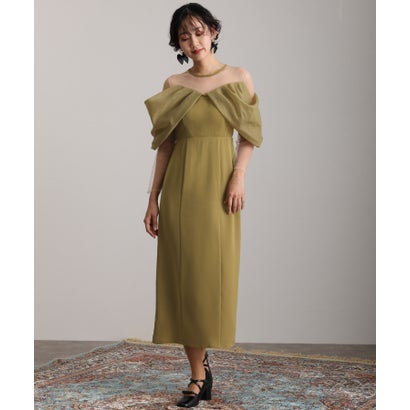 プールヴー PourVous ミモレ丈\u0026袖ありフォーマルオフショルセレモニー華燭の典寄りあい御召しもの 衣装 20代 30代 40代 （黄色）