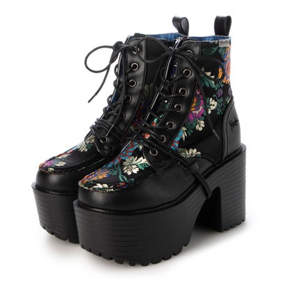 ヨースケ YOSUKE 厚底レースアップブーツ （ブラックパープル）【和柄】
