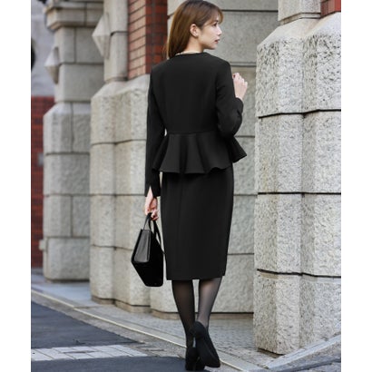 フロリア Flolia 【喪服 礼服】ノーカラーペプラムジャケット コクーンワンピース セットアップ 背広 ブラックフォーマル 儀式用 卒式 卒園式 はいり込む式 入園式 おっ母さん背広 七五三 おっ母さん