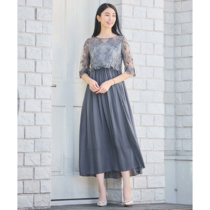 ドレスプラス DRESS+ ワンピース ドレス レース プリーツ 結婚式 レース袖 (チャコールグレー)|LOCOMALL(ロコンド公式ストア)