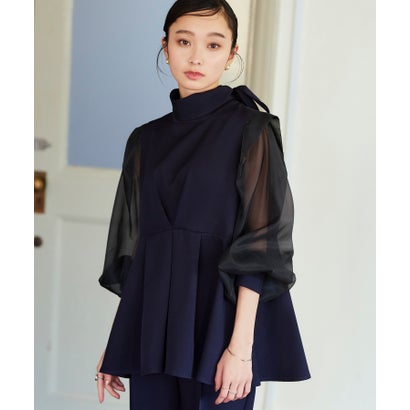 ルイルエブティック RUIRUE BOUTIQUE 【オケージョン相応う】オーガンジースリーブタックフレアトップス＆シークレットゴム・スリムテーパードパンツ（洋弓五分五分付き添い人） 華燭の典 お呼ばれ 基準打数