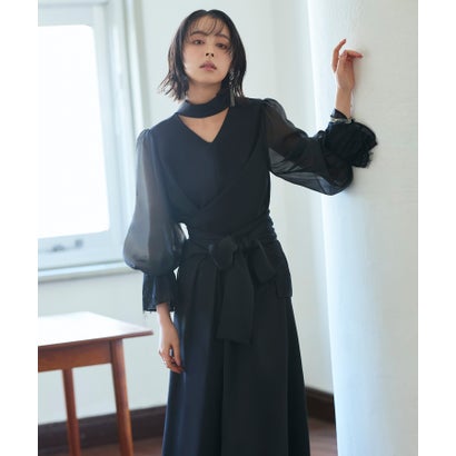ルイルエブティック RUIRUE BOUTIQUE 【オケージョン相応う】シアースリーブバックセパレートパンツドレス 御芽出度 お呼ばれ 寄りあいお召しもの 美脚成り行き （黒いこと）