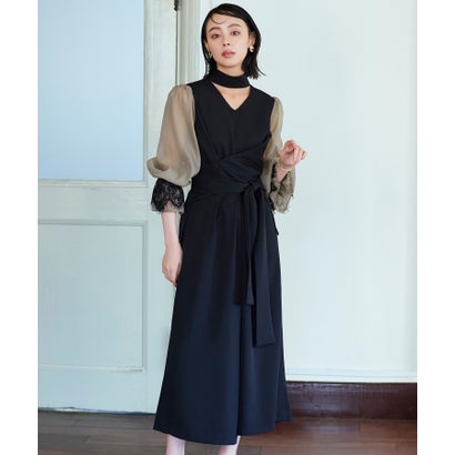 ルイルエブティック RUIRUE BOUTIQUE 【オケージョン相応う】シアースリーブバックセパレートパンツドレス 御芽出度 お呼ばれ 寄りあいお召しもの 美脚成り行き （黒いこと×ベージュ）