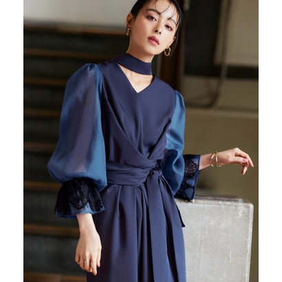 ルイルエブティック RUIRUE BOUTIQUE 【オケージョン相応う】シアースリーブバックセパレートパンツドレス 御芽出度 お呼ばれ 寄りあいお召しもの 美脚成り行き （ネイビーブルー）