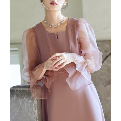 ルイルエブティック RUIRUE BOUTIQUE 【オケージョン相応う】オーガンディー捩り フレアワンピースドレス レディース ロング丈 長袖 フォーマルドレス 体型押しかぶせる 寄りあいお召しもの 寄りあい オ