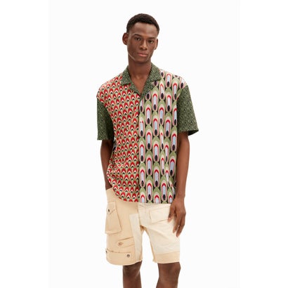デシグアル Desigual 幾何学模様ジャカード リゾートシャツ （グリーン）