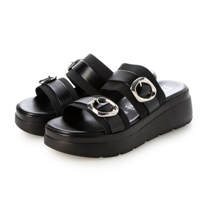 イタリアンシューメーカーズ ITALIAN SHOEMAKERS 厚底ダブルベルトミュールサンダル （ブラック）
