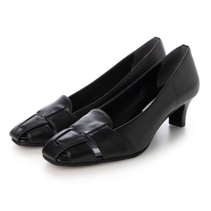 【本革 / 日本製】 バークレー BARCLAY フロントスリットデザイン ソフトスクエアトゥ ミドルヒールパンプス （BLK）
