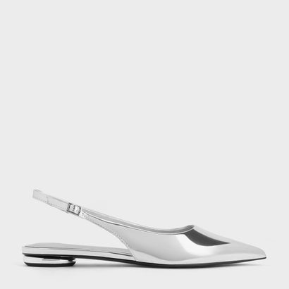 パテント ポインテッドトゥスリングバックフラット 【再入荷】（Silver）