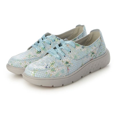 トミエコ Tomieco 本革モカシン パンチング 軽量カジュアル カラフルスニーカー （BLUE/FLOWER）