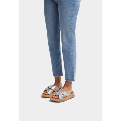 フィットフロップ fitflop F-MODE LEATHER-TWIST FLATFORM SLIDES (CORK WRAP) （Silver）