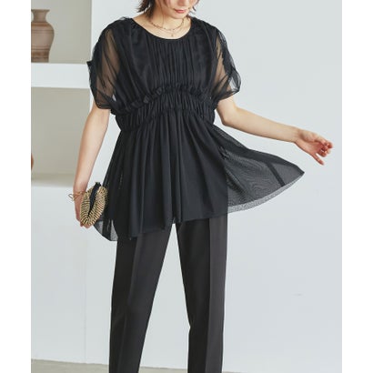 ルイルエブティック RUIRUE BOUTIQUE シャーリングチュールトップス＆テーパードパンツセット （黒いこと×黒いこと）
