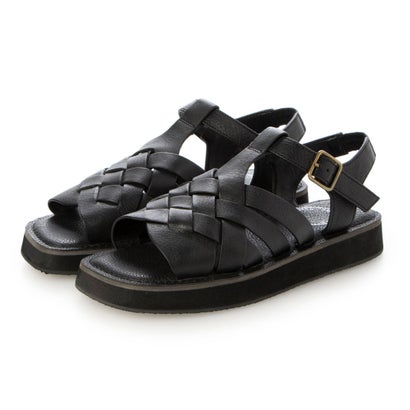 ホッコ HOCCO 編み込み胴締め レザーフラットサンダル （BLK）