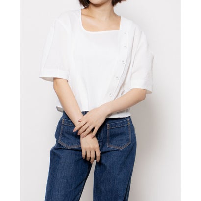 ルエブル LOEUVRE Square Curved-neck Blouse （WHITE）