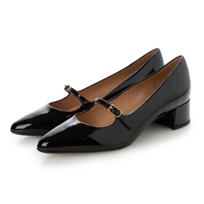 インターショシュール INTER-CHAUSSURES ポインテッドトウワンストラップパンプス （ブラックエナメル）