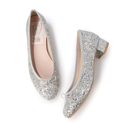 ラウナレアバレエ Launa lea ballet ラウンドグリッターヒールバレエシューズ(B5601A) （しろがね色Z）