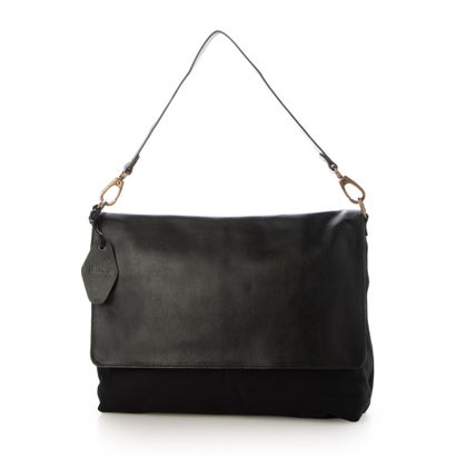 ビカーシ BICASH レザーフラップ キャンバス ショルダーバッグ （BLACK）