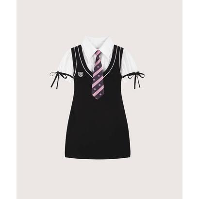 ラポミ プチ LA POMME petit Preppy Style Bowknot Dress Set-up (Black)|LOCOMALL(ロコンド公式ストア)