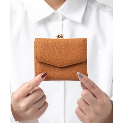 MURA シュリンクレザー がま口 ボックス型コイン収納 三つ折り ミニ財布 （キャメル）