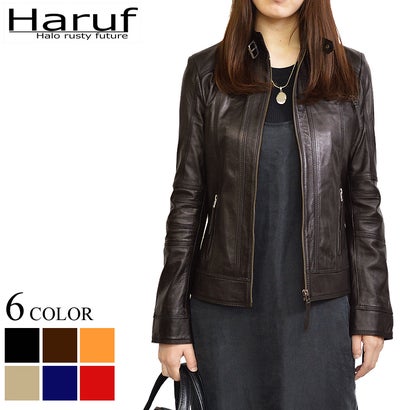 ハルフ Haruf レザージャケット シングルライダースジャケット 革ジャン レディース 本革 スタンドカラー ラムレザー レディースアウター 秋冬 DANIELLA （ダークブラウン）｜LOCOMALL（ロコンド公式ストア）