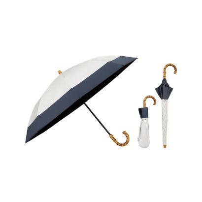 【Wpc.】最強の日傘 UVO（ウーボ）2段折 切り継ぎ ミニ 50cm 完全遮光 UVカット100％ 遮熱 晴雨兼用 2WAY レディース 折りたたみ傘 折り畳み傘（オフ×ブルーグレー）