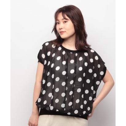 マダム ジョコンダ MADAM JOCONDE 異素材ドッキング シフォンプリントニットプルオーバー （ブラック） 13,697円