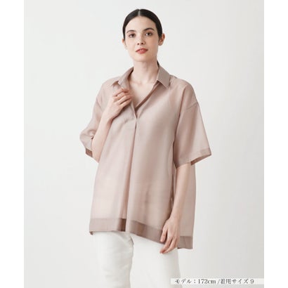 レリアンプラスハウス Leilian PLUS HOUSE 半袖スキッパーブラウス【THE NEW】【Leilian WHITE LABEL】 （ブラウン系）