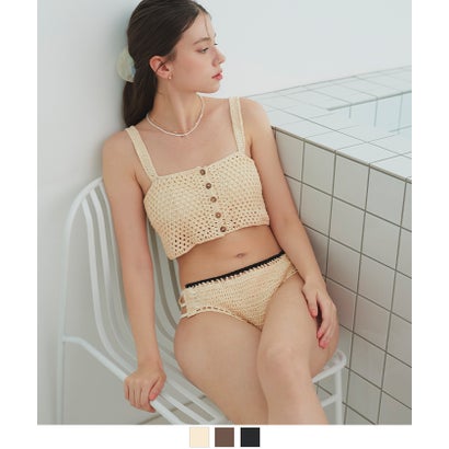 シードレス SEA DRESS フロントボタンクロシェビキニ/水着【返品不可商品】 （アイボリー/ブラック）