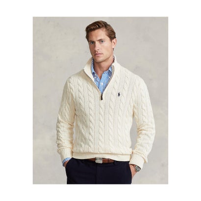 ポロ ラルフ 置き目レン POLO RALPH LAUREN 有線テレビ編み物 綿織物 クォータージップ プルオーバー （101自然的）