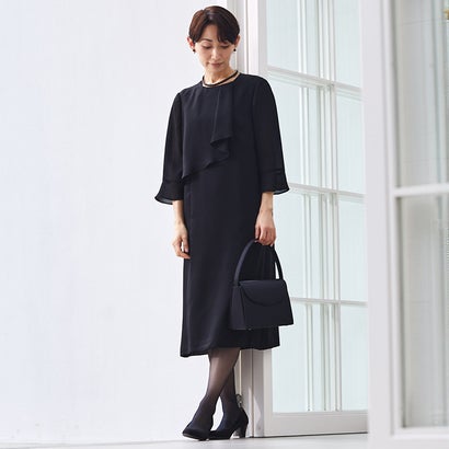 フォルムフォルマ form forma 【喪服】【洗える】ボウタイフリル セミフレアブラックフォーマルワンピース＜大きいサイズ有＞ 夏/セレモニー/七五三 （黒）