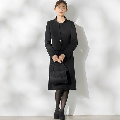 フォルムフォルマ form forma 【前開き】【喪服・礼服】フラウンス色つや＆太陽フレア衣裳 ブラックフォーマルセットアップスーツ （黒）