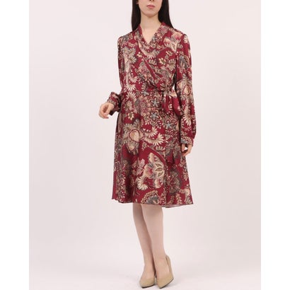 リナシメント RINASCIMENTO ペーズリーリーフ柄サテンカシュクールワンピース （var.Rosso Bordeaux）｜LOCOMALL（ロコンド公式ストア） 7,974円