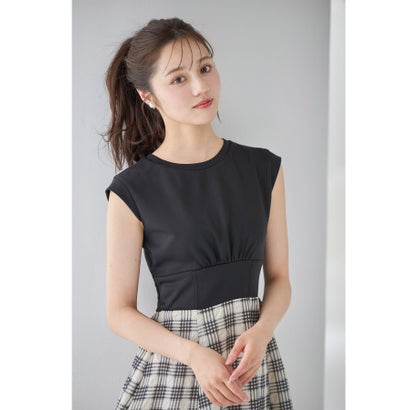 トッコクローゼット tocco closet シアーチェックドッキングポンチワンピース （ブラック）