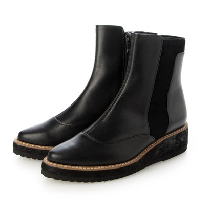【本革 / 日本製】 バークレー BARCLAY 厚底プラットフォームソール スエードコンビデザイン カジュアルショートブーツ （BLKC）