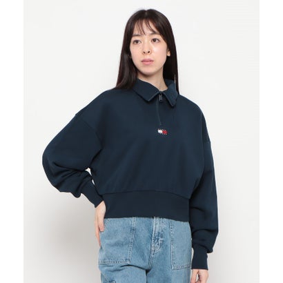 トミージーンズ TOMMY JEANS クロップドバッジハーフジップトレーナー （ネイビー） 10,780円