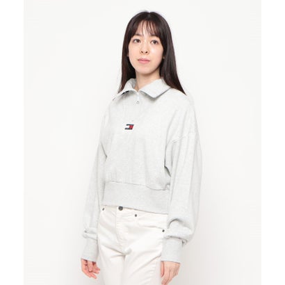 トミージーンズ TOMMY JEANS クロップドバッジハーフジップトレーナー （グレー）