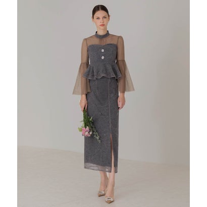 Leja ドット柄スパンコールパフスリーブボレロオール　パーティードレス セール】【LEJA】ドット柄スパンコールパフスリーブボレロ