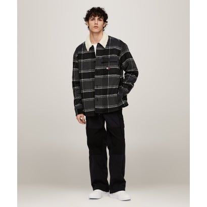 トミー ヒルフィガー TOMMY HILFIGER チェックシェルパオーバーシャツ （ブラック）