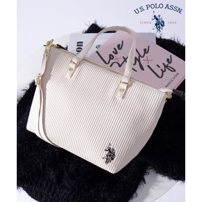 ユーエスポロアッスン U.S. POLO ASSN. プリーツ トートバッグ ショルダーバッグ ポロ ワンポイント 斜めがけ USPA-2662 (ホワイト)|LOCOMALL(ロコンド公式ストア)