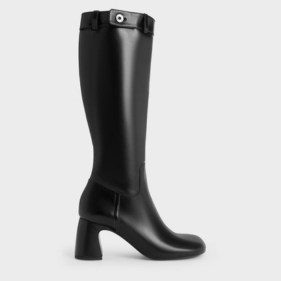 ブロックヒール ロングバイカーブーツ（Black）